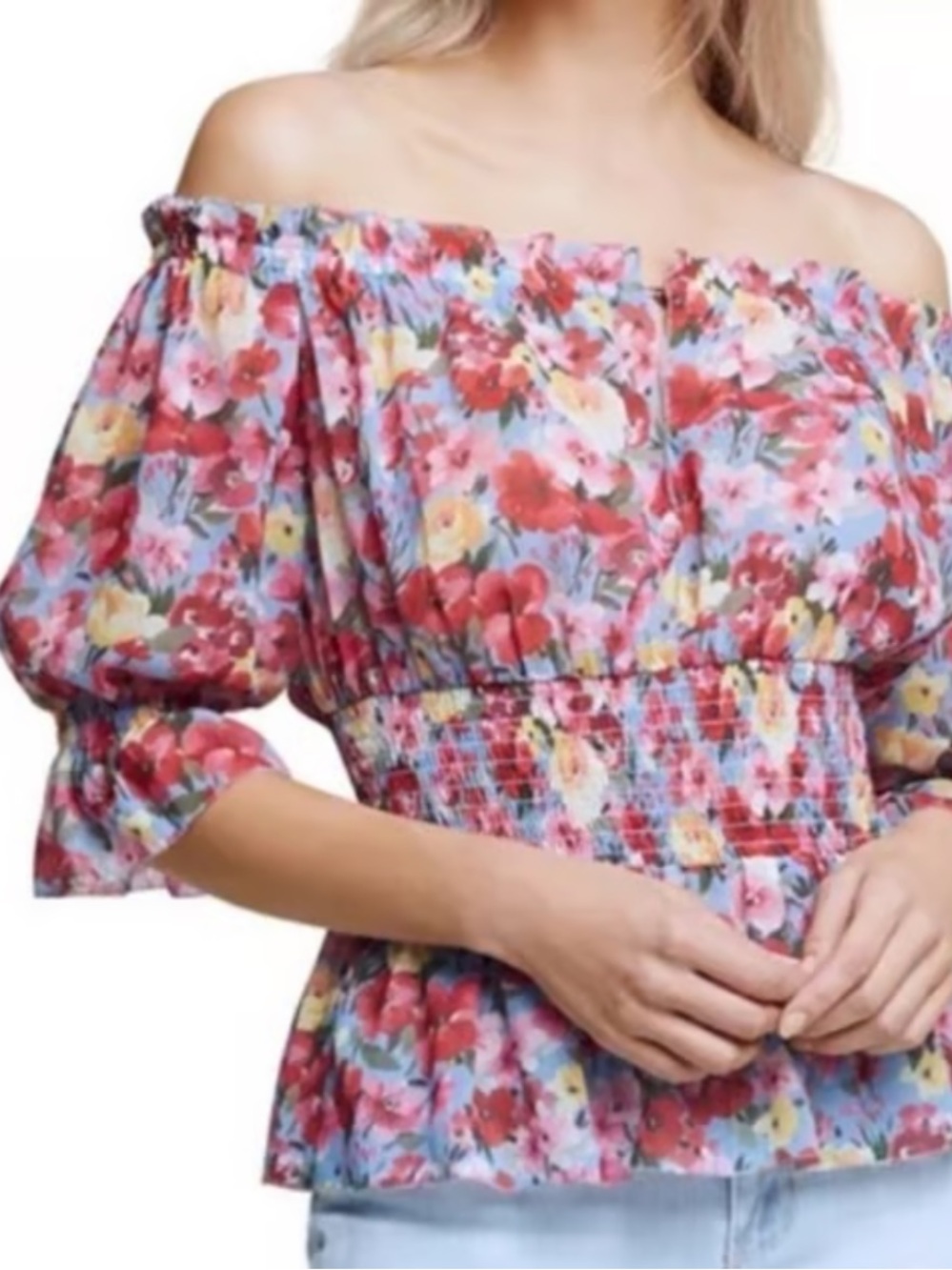 L'Agence Floral Print Off-The-Shoulder Blouse! Size S